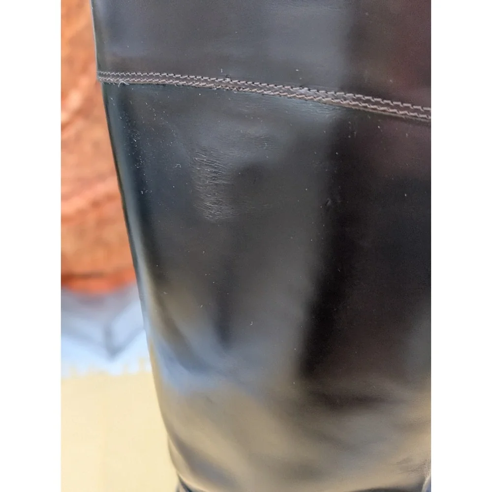 Saks Fifth Avenue Italian Leather Riding Boots Tall Knee High Black Brown Size 5
